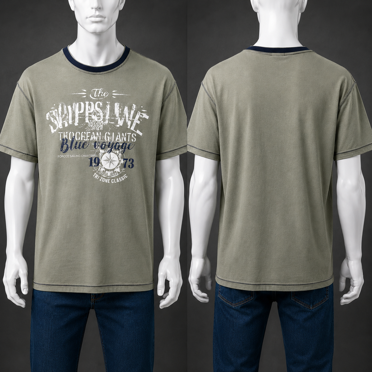 Olive green printed T-shirt