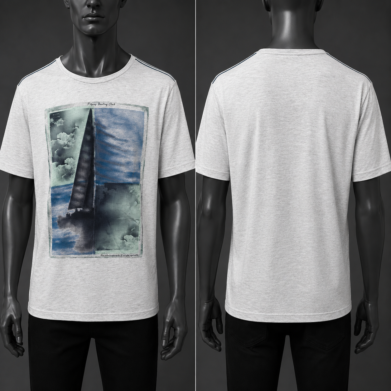T-shirt with a marine print, large sizes in two colors