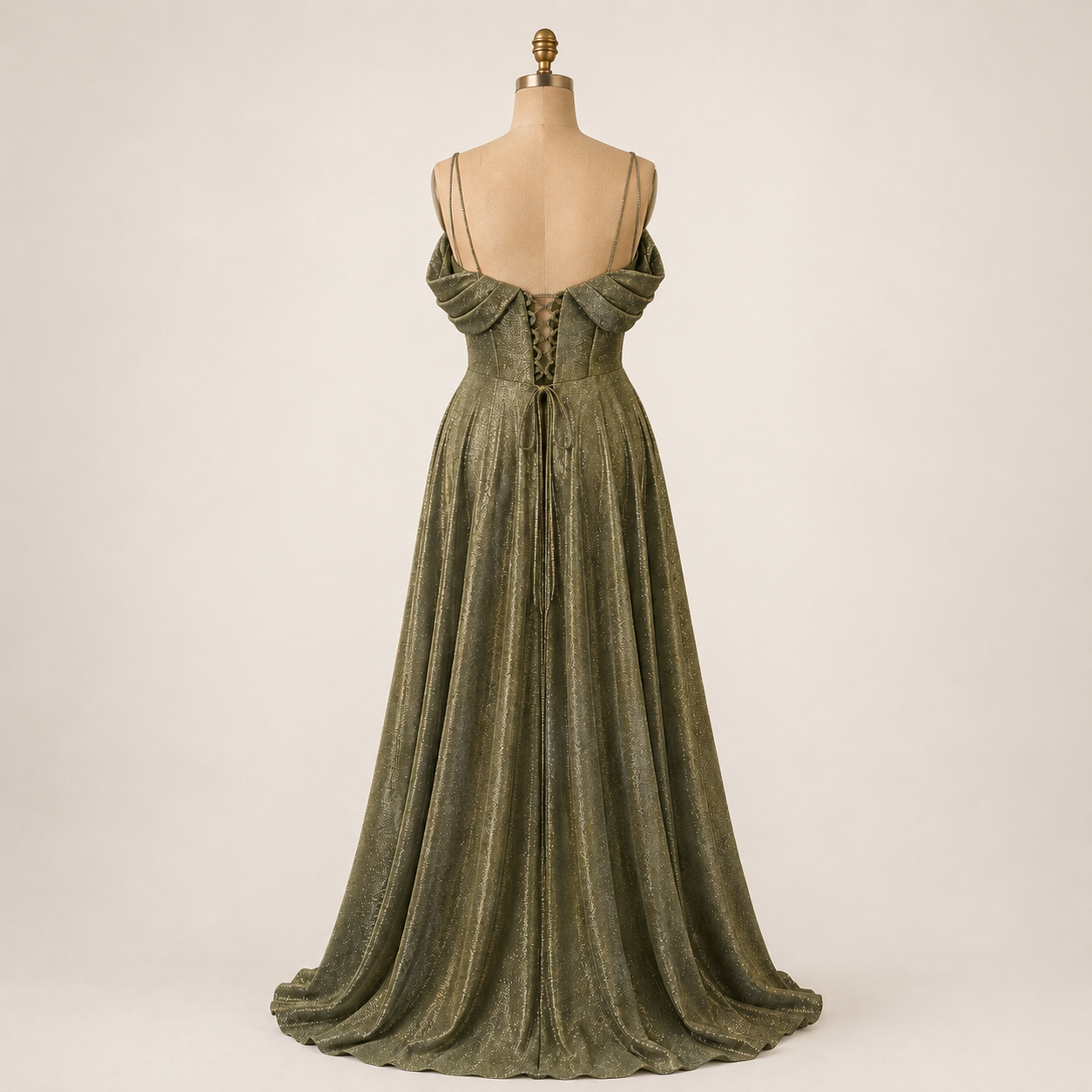 Long elegant dress in green lamé