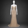 Long slim-fit beige dress with sequins and beads