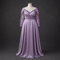 Long purple dress with off-the-shoulder and sheer sleeves in plus size