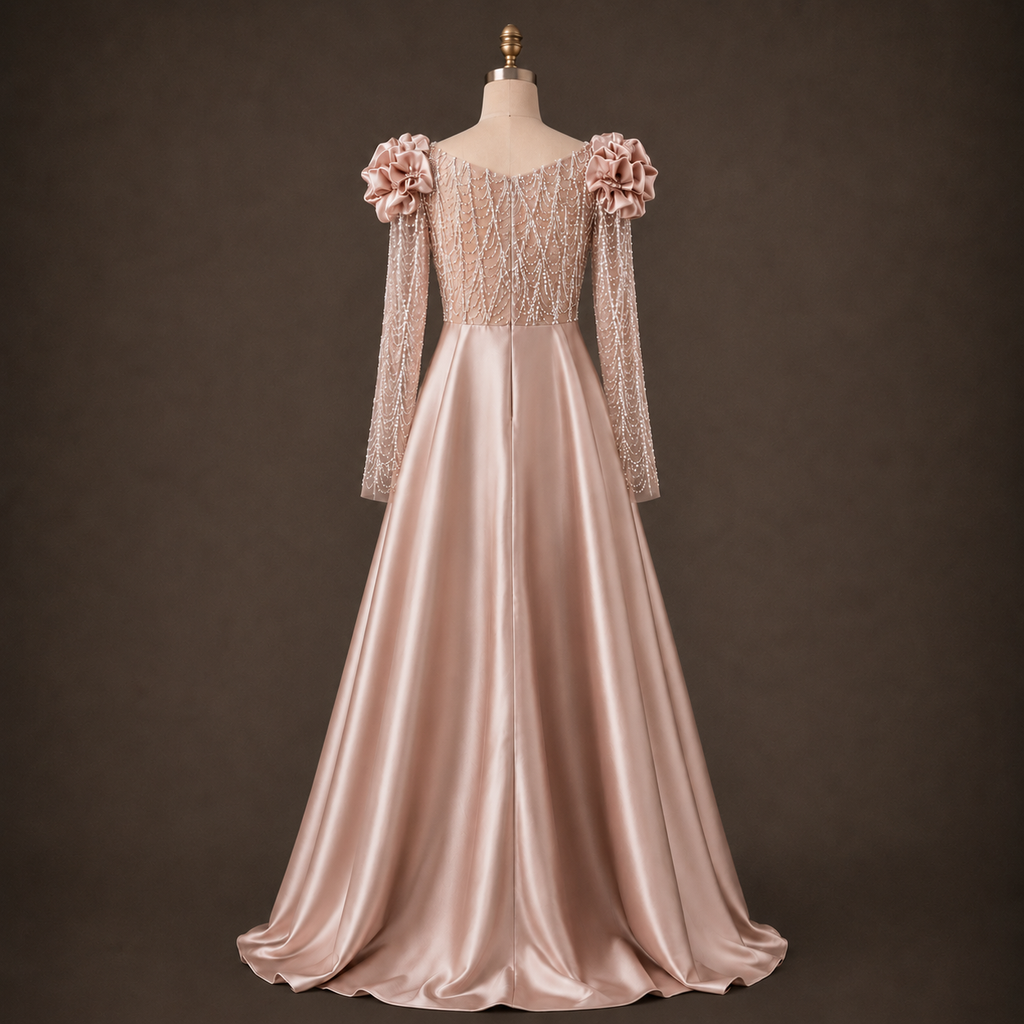 Long elegant satin dress in dusty pink