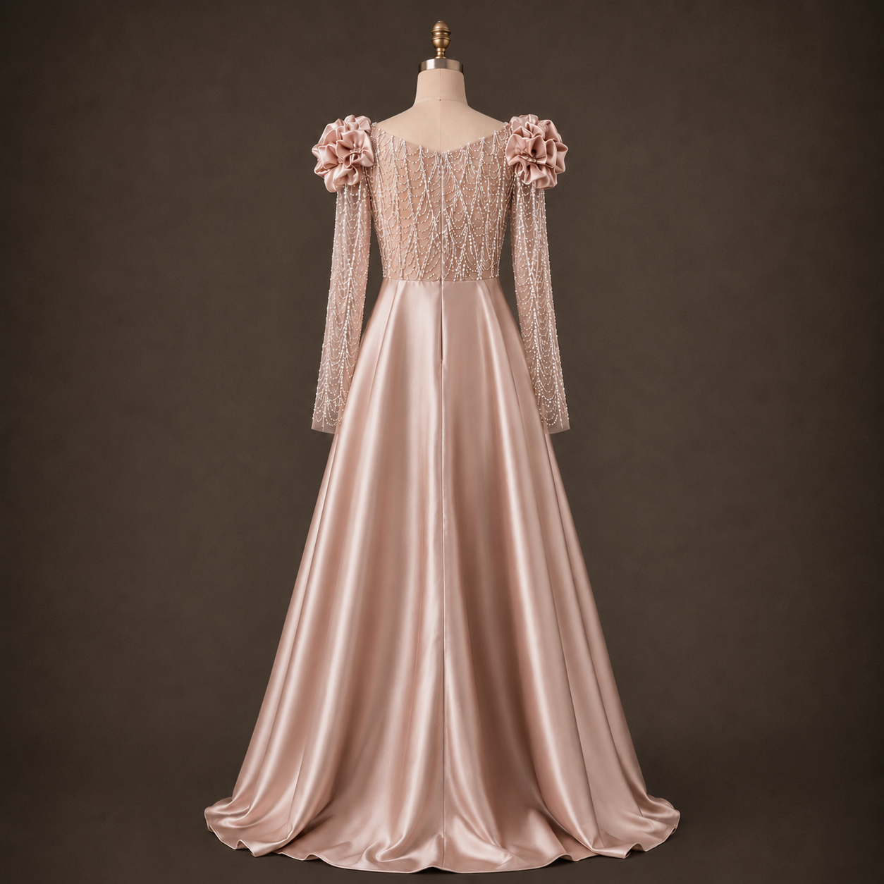 Long elegant satin dress in dusty pink